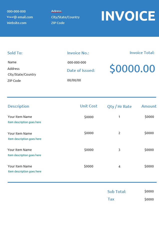 Generic Commercial Invoice Template PSD template